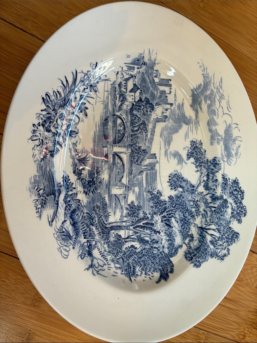 Vintage Enoch Wedgwood "Countryside" Blue & White Oval Serving Platter